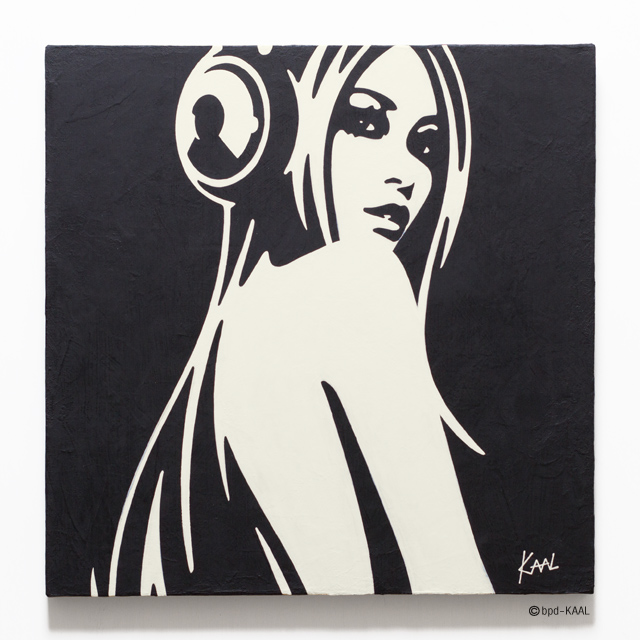 KAAL handwriting acrylic painting art Woman with headphones on canvas