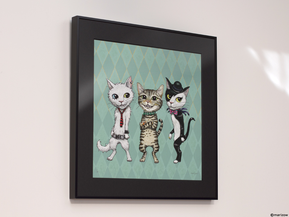 ジクレー版画 Three Punk Rock Cats The Sclash 12インチレコードジャケットサイズのインテリアアート