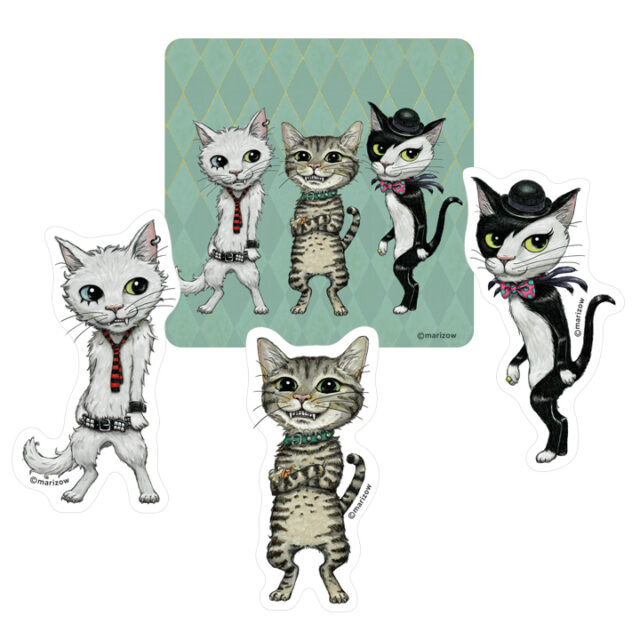 marizow Three Punk Rock Cats illustration sticker