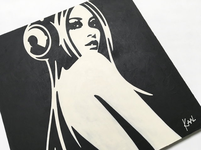 Woman with Headphone monochrome Painting by KAAL