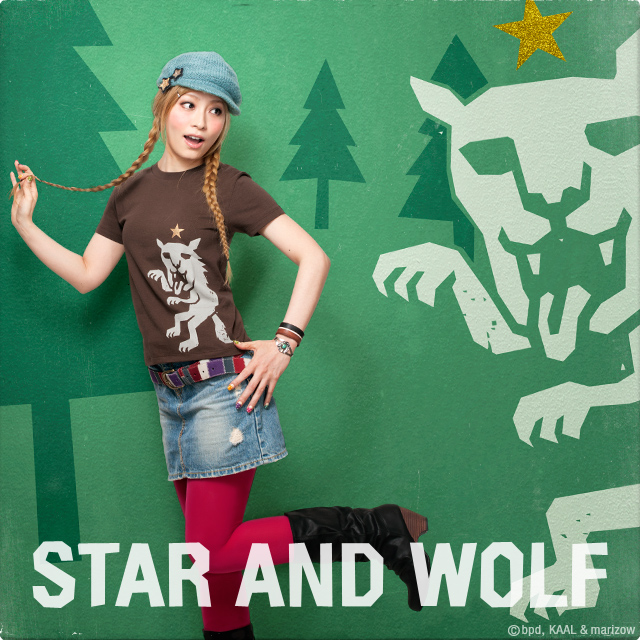 bpd marizow デザインTシャツ 星とオオカミ ブラウン モデル写真