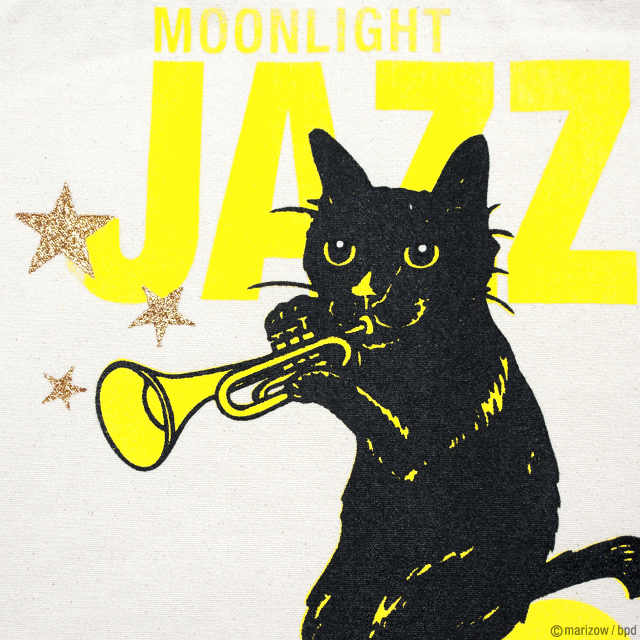 黒猫イラストのトートバッグ プリント詳細