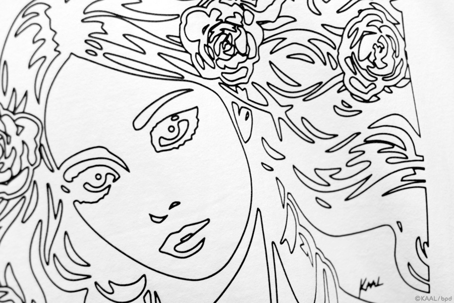 KAAL 線画イラストアートTシャツ 前面プリント birth of venus 拡大写真