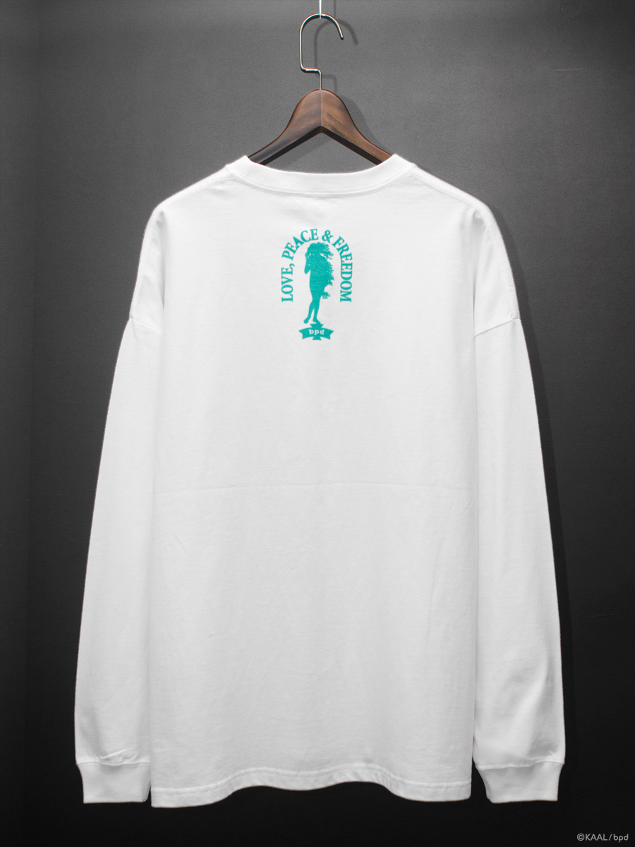 KAAL 線画イラストアート ロングスリーブTシャツ 背面ロゴ emerald green