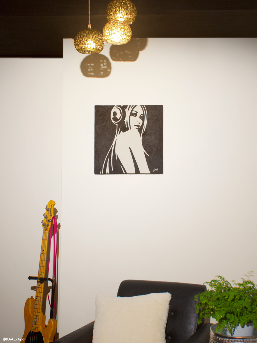 KAAL handwriting painting art Woman with headphones interior photo