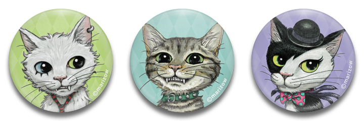 marizow 猫イラストの缶バッジ３種セット