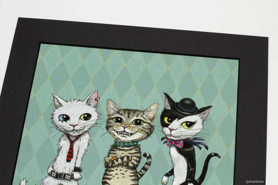 marizow 猫キャラクターイラストのジクレー版画 Three Punk Rock Cats The Sclash